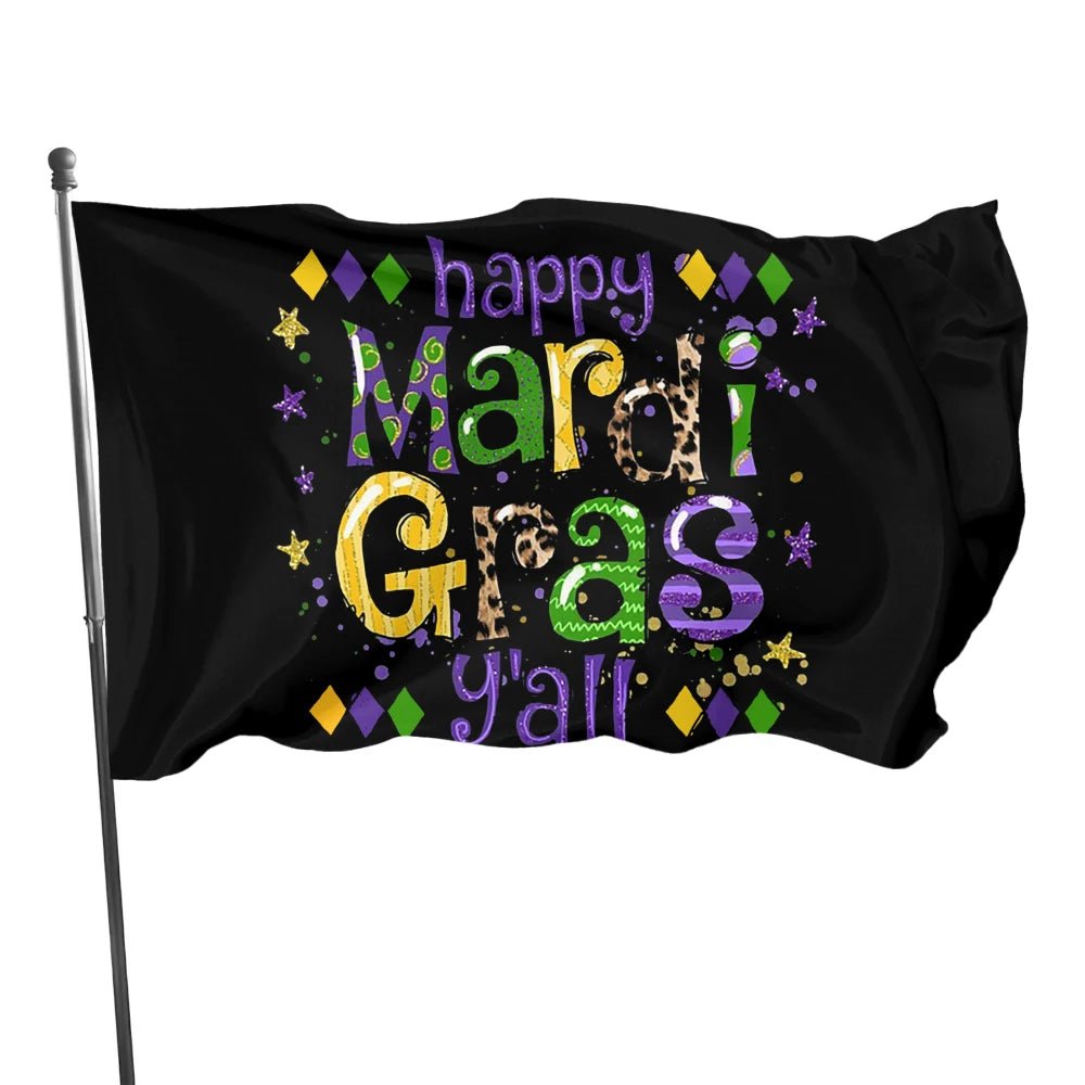  FLCHWY Mardi Gras Happy Carnival Flag Banner,New Orleans  Mardigras Carnival Celebration Flag Holiday Party Fleur De Lis Carnival  Flag Canvas Header Polyester Outdoor Decor with 2 Brass Grommets 3x5 Ft 