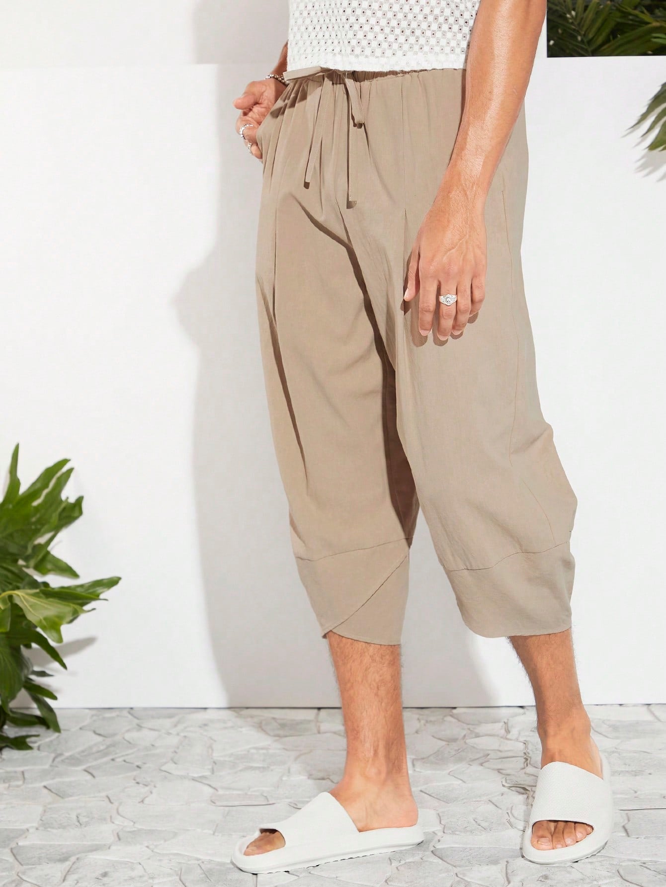 Summer Saving Wycnly Womens Drawstring Cropped Pants Casual Solid Elastic  Waist Pocket 3/4 Trousers Comfy Lightweight Cotton Linen Loose Straight  Pants Beige XXXXL - Walmart.com
