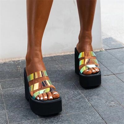 Shiny Open Toe Wedge Sandals - Mylivingdream Store