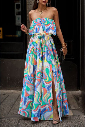 Strapless tiered Bust Maxi Dress in Abstract Print - Mylivingdream Store