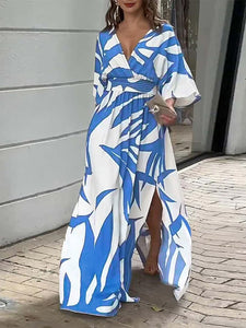 Vibrant Print Maxi Dress With Side Slit - Mylivingdream Store